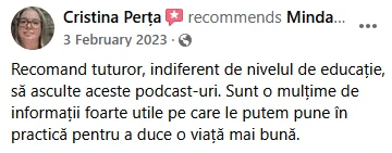 Captură a unui comentariu de Cristina Perta