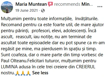 Captură a unui comentariu de Maria Muntean